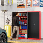 Metal Garage Storage Cabinets with Lock, 72" Tall Tool Cabinet with 2 Door and 5 Adjustable Shelves, Locking Garage Cabinets and Lockable Steel Locker for Home Office Warehouse-(Red Black-72”H)