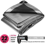 PROTARP Extreme Heavy Duty 22 Mil Tarp Cover, Waterproof, UV Resistant, Rip and Tear Proof, Poly Tarpaulin with Reinforced Edges for Roof, Camping, Patio, Pool, Boat. (Silver/Black 24′ X 24′)