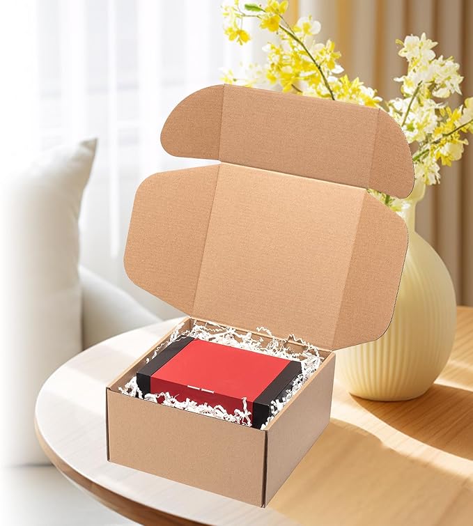 8x8x4" Shipping Boxes 25 Pack Mail Box Brown Corrugated Cardboard Mailing Boxes for Small Business, Kraft Medium Literature Mailer Packaging Supplies