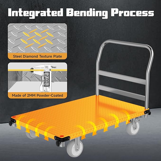 3000LBS Heavy Duty Platform Truck Cart Dolly | 44"x28" 2mm Steel Deck & Reinforced Chassis | 6" TPR Swivel Wheels | Industrial Flatbed Cart for Warehouse, Factory, Logistics