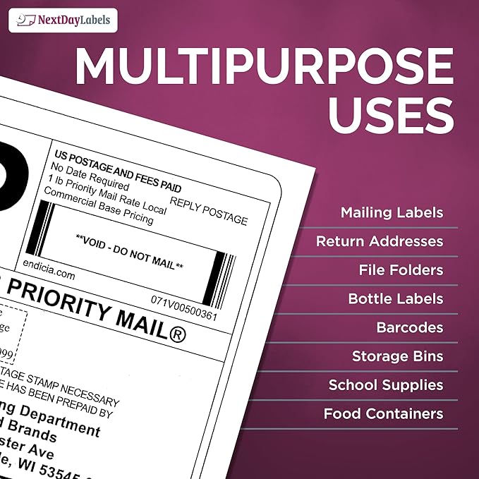 NextDayLabels - Full Page Labels 8.5 x 11 - White Shipping Labels - 8.5 x 11 Label Paper for Printer - Large Blank Matte Sticker Printer Paper - Laser/Inkjet Printer Labels (1 Per Sheet, 25 Labels)