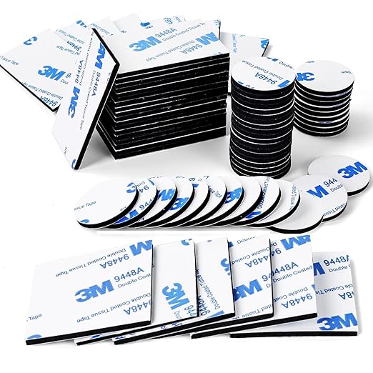 Double Sided Foam Tape Strong Pad Mounting,Black Self-Adhesive Tape Include Square Round and Rectangular(60Pcs)