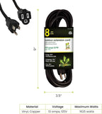 Go Green Power Inc. (GG-13708BK) 16/3 SJTW Outdoor Extension Cord, Black, 8 ft