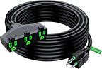Maximm 10/3 Extension Cord 50 Feet, 10AWG Black, ETL Listed, 3 Prong Plug 3-Outlet SJTW Heavy Duty Indoor, Weather Resistant - Power Cord for Garden, Lawn, Appliances, 50ft