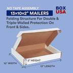 BOX USA 13" Deluxe Shipping Boxes 13"L x 10"W x 2"H , 50-Pack - White Box Mailers for Packaging, Storage, Gifts or Bulk Business Orders