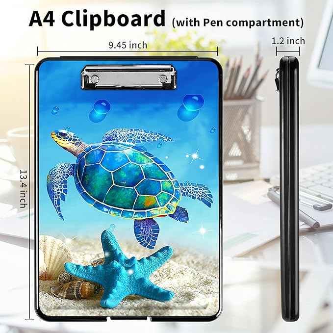 A4 Clipboards,Heavy Duty Waterproof Nursing Plastic Folder Clipboard with Storage Clip Boards,File Folder Storage Box Clipboard Case for Teacher,Doctor,Offices,Blue Turtle