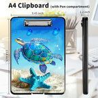 A4 Clipboards,Heavy Duty Waterproof Nursing Plastic Folder Clipboard with Storage Clip Boards,File Folder Storage Box Clipboard Case for Teacher,Doctor,Offices,Blue Turtle