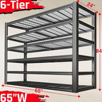 65" Wide Heavy Duty Garage Shelving Units, 6-Tier Deep Storage Shelves,Black Metal Garage Shelves,Steel Shelf,Large Storage Rack,Industrial Shelving for Shop, 65" W x 24" D x84 H