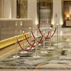 8 PCS Gold Stanchion Posts Queue, Crowd Control Stanchion with 5 Feet Velvet Ropes, Red Carpet Safety Barrier for Party Supplies