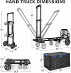 KEDSUM 4-in-1 Convertible Hand Truck Dolly with Folding Crate, 600LBS Heavy Duty Dolly Cart with Wheels, Adjustable Handle & Caster Wheels, Shopping Cart for Groceries, Packages, Collapsible