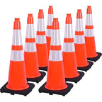 Fluorescent Orange PVC Traffic Cones, Heavy-Duty Black Base Garage Parking Lot Cones Structurally Stable Weatherproof Road Construction Safety Cones (8, Orange, 28" Large)