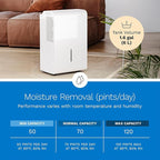 hOmeLabs Dehumidifier for Home, Office, Basements with Powerful Moisture Removal, Humidity Control, Auto Shut-off, Quiet Operation - 7,000 Sq Ft Wi-Fi (50 Pint MAX 120 Pint at 95°F, 90% RH)