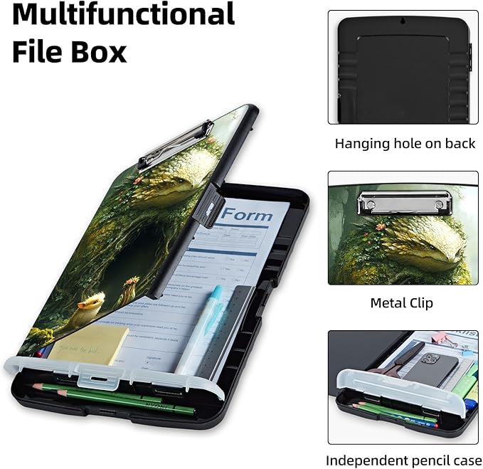 Clipboard with Storage Box & Pen Holder,Heavy Duty Clip Boards 8.5x11 for Nursing,High Capacity,School & Office Supplies,Dragon Cave Fantasy