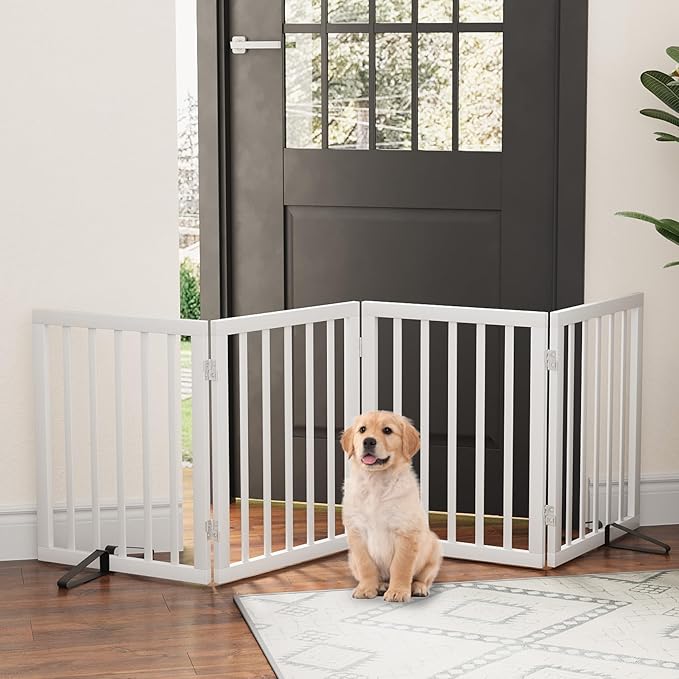 Freestanding Foldable Dog Gate - 4 Panel Room Divider (White)