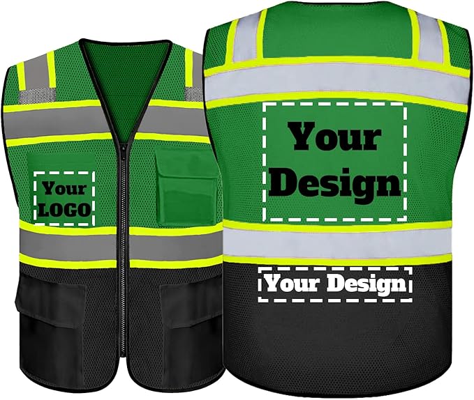 Safety Vest Customize Logo with 5 Pockets & Zipper Reflective High Visibility Vest Class 2 Outdoor Workwear
