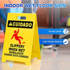 MATTHEW CLEANING 19'' Industrial Wet Floor Sign Standalone 2-Sided Durable Corrugated Plastic Birght Yellow Multilingual Warning Signs Commercial Caution Wet Fold-out Floor Signs For Indoors Only
