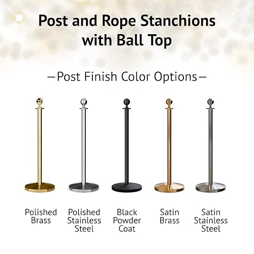 Montour Line Cline Post and Rope Stanchion Set - Elegant Black Design with Sloped Base and Ball Top - Includes (2) Posts