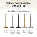 Montour Line Cline Post and Rope Stanchion, Sloped Base, (Polished Stainless Steel Post, Ball Top)