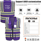 AYKRM 11 color High Vis Reflective Safety Vest for Women Men Security Pocket Zipper