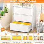 INTERGREAT 3-Drawer White File Cabinet, Locking Metal Lateral Filing Cabinets, 28W Horizontal Storage Cabinet with Adjustable Shelves for Home & Office