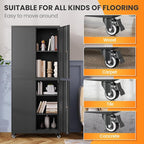 4 Door Garage Storage Cabinets with wheels, Metal Rolling Tool Cabinet with Lock, Locking Garage Caninet on wheels with Shelves, Steel Tall Tool Cabnets Locker for Workshop/Home/Office - (Black 73”H)