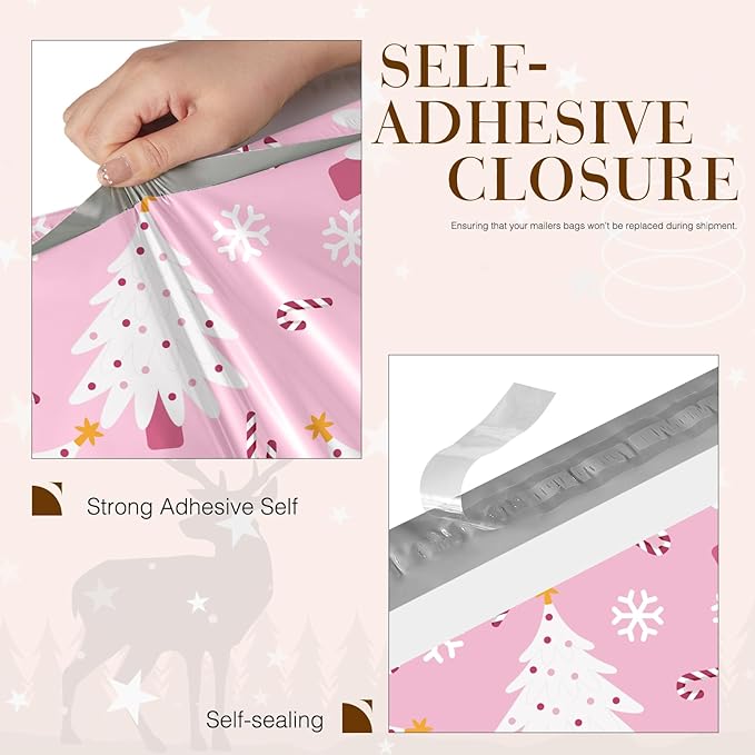 Metronic Christmas Poly Mailers 14.5x19" 500 Pack Shipping Bags for Clothes,Self Adhesive Shipping Envelopes for Small Business,Waterproof Mailers Poly Bags for Shipping,Packaging Mailing Bags Pink