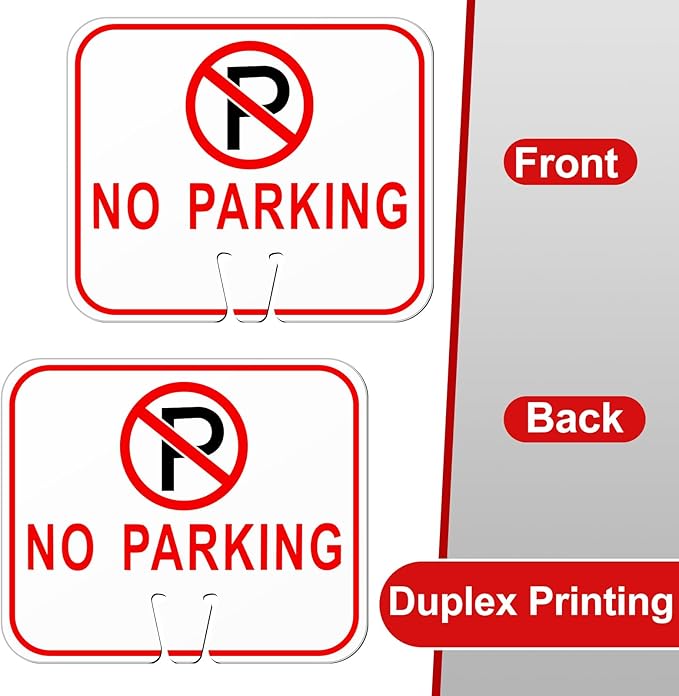 Geetery 6 Pcs No Parking Signs Traffic Cone, 12.6 x 10.43 Inches Plastic Traffic Cone Top Warning Sign for Road Barricade Outdoor Construction Waterproof