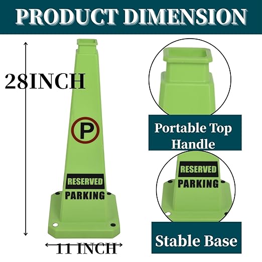 BESEA Reserved Parking Cone 3 Pack, 28" No Parking Sign Cone with Weighted Base, Green 4-Sided “ Reserved Parking” Warning Cone for Driveways Business Parking Lots Garages Indoor/Outdoor