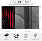 Premium Car Registration and Insurance Card Holder, Cute PU Leather Car Document Holder, Vehicle Glove Box Car Organizer with Magnetic Closure for Driver License, Cards Black Red Flag
