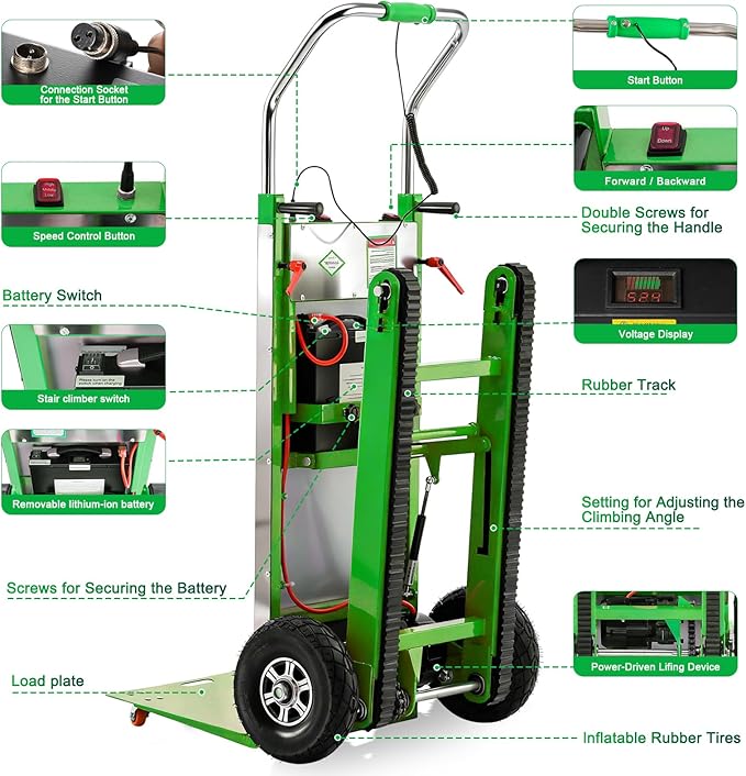 Electric Stair Climbing Hand Trucks Dolly Cart, 900lb Capacity Heavy Duty Stair Climber with Ropes, Carry Heavy Objects Up and Down Stairs Effortless for Furniture Logistics Warehouse, 1250W Motor