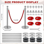 4 Pack Silver Stanchion Posts, Stanchions and Velvet Ropes, Queue Barrier Line Divider with Fillable Plastic Base for Sand or Water, Suits for Airport,Parties,Grand Opening,Casino,Bank