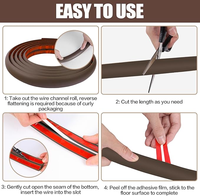 Floor Cord Cover Cable Cavity Self Adhesive Cord Hider Floor 10FT Floor Cable Management Power Cord Protector Floor Electric Cord Covers for Offices, Gym, Exhibitions (CoffeeBrown, 1.97" x 10')
