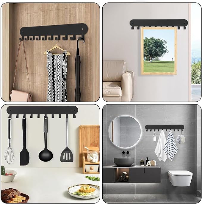2 Pack Key Holder for Wall,Key Hooks with 10 Hooks,Key Holder Wall Mount Self Adhesive, Key Rack for Wall No Drill for Living Room, Kitchen, Bathroom, Garage (Black)