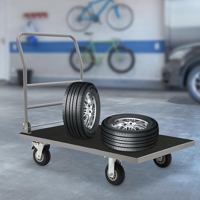 Heavy Duty Foldable Platform Truck Cart with 4 Wheels,41'' L x 25'' W Steel Rolling Flat Cart Push Cart Dolly Large Hand Truck Dolly 2200LBS Capacity Moving Hand Dolly for Groceries,Garage,Warehouse