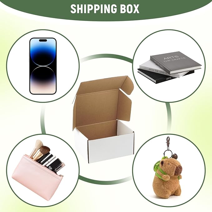8"x6"x4" Shipping Boxes Set of 5, White Corrugated Cardboard Box Literature Mailer