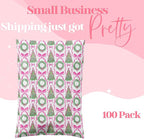 6x9 Designer Poly Mailer 100 Pack Heavy Duty Waterproof Self Seal Shipping Bags for Small Business Large Mailing Envelopes Bulk Tear Resistant Packaging Coquette Christmas Holiday Bows