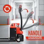 Full Electric Pallet Jack Truck 3300Lbs Capacity with Emergency Key Switch 48‘’x27'' Fork Size Powered Lithium Battery Truck for Factory, Warehouse, Supermarket, Multi-Function Handle (Red)