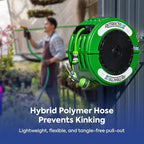 Macnaught Retractable Garden Hose Reel, 60 Ft Water Hose Reel Heavy Duty Retractable Hose with Metal 180° Swivel Rotation Bracket for Wall Mount - Green