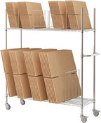 Commercial Wire Carton Cart, 60" x 18" x 69", 2-Tier Wire Carton Stand Unit, 400Lb Floor-Standing Storage Cart with Wheels & Handle, Box Rack for Home Supermarket Warehouse