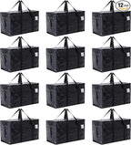 Moving Bags Heavy Duty Extra Large, Moving Boxes, Moving Supplies Essentials, Blue Storage Bins with Lids, Plastic Packing Totes, Storage Bags for Clothes with Handles & Zippers(Black, 12 Pack)