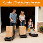 Dolly Cart with Wheels 440lbs, Folding Hand Truck with 6 TPE Wheels (2 with Brakes) & 21 in Extendable Full Platform, Foldable Cart with 2 Elastic Straps for Easy Moving, Travel, and Storage, Black