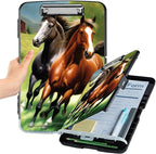 File Clipboard Storage with Pen Holder High Capacity Plastic Nursing Clipboards File Folder Storage Box Clipboard with Heavy Duty Clips for Teacher,Doctor,Offices-Running Horse