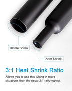 27pcs 3:1 Dual Wall Adhesive Heat Shrink Tubing Kit, 3 Large Sizes (Diameter): 3/4, 1/2, 1/4-inch, Marine 7-inch Long Cable Wire Sleeve Tube Assortment with Storage Case for DIY by MILAPEAK (Black)