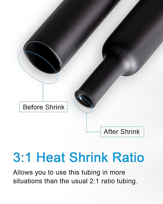 27pcs 3:1 Dual Wall Adhesive Heat Shrink Tubing Kit, 3 Large Sizes (Diameter): 3/4, 1/2, 1/4-inch, Marine 7-inch Long Cable Wire Sleeve Tube Assortment with Storage Case for DIY by MILAPEAK (Black)