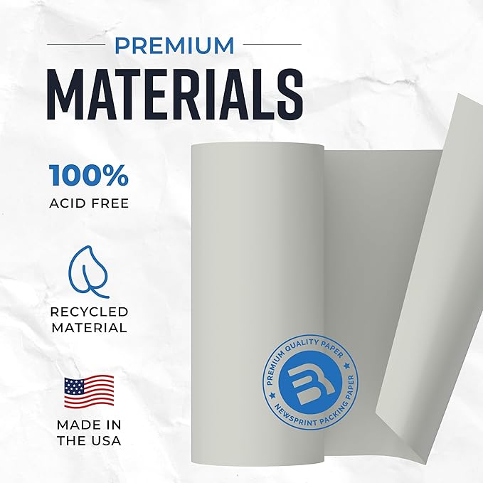 Bryco Goods Large Newsprint Packing Paper Roll - 1000'L x 18”W (700 Sheets 17” Long Equivalent) - USA Made - Newspaper Paper - Packaging, Storage, Shipping & Moving Supplies
