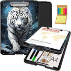 Clipboard with Storage,Office Supplies Nursing Clipboards Folder with Pen Holder Plastic Foldable Clip Board with Storage for Nurse Teacher,White Tiger