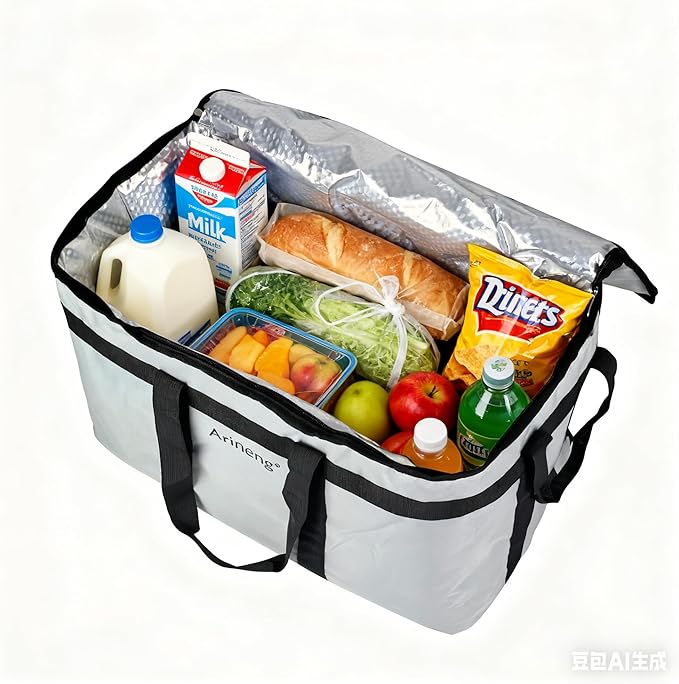 Food Delivery Insulated Bag, Insulated Cold Meal Bag, Built-in Base Plate, For Hot and Cold Food Takeout, Commercial Catering Transportation - 23 * 14 * 15 inches (NO Partitioned, Grey)