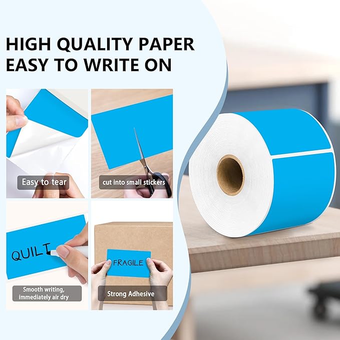 PARLAIM 3 X 5 Inch 4Rolls/1000 Per Roll Rectangle Inventory Color Coding Labels,Roll Square Label Stickers for Home (Sky Blue)