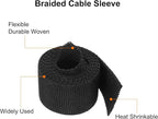 MECCANIXITY Braided Cable Sleeves Heat Shrinkable Fabric Sleeving, 5/8" 3ft Black 2:1 Ratio Heat Shrinkable Cord Protector for Harness Cable, Network Cable Protection, Cable Management