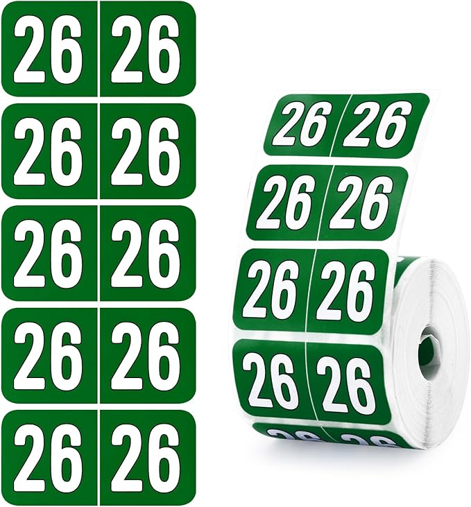 500 Pcs 2026 Year Stickers, Waterproof File Folder Labels, Self-Adhesive Rectangle Tabs for End Folders and Envelopes, Number Tabs, Office and Home Supplies (Green)